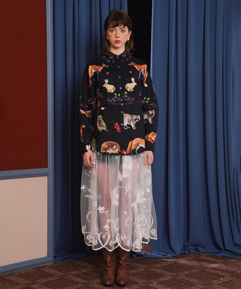 Sheer Embroidered Mesh Skirt